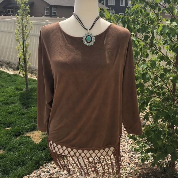 Wrangler Tops - Wrangler Fringe Shirt Faux Suede Leather L